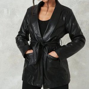 Teddy Lined Oversized Belted Faux Leather Jacket